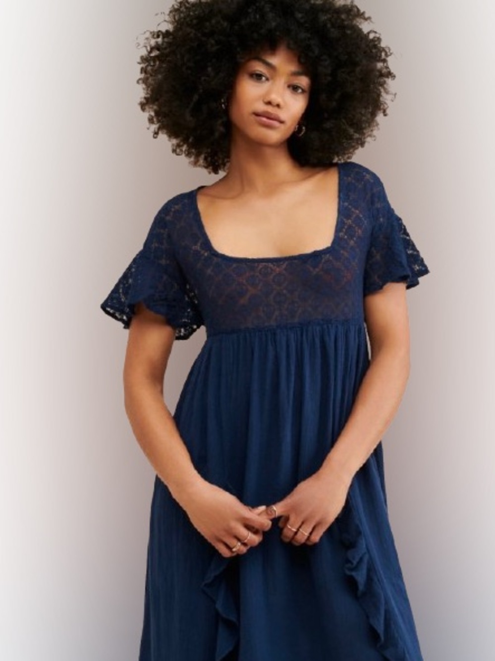 Free People Free-ist Bring the Romance Maxi Dress Sz M Navy Boho Lace Romantic - Picture 16 of 16